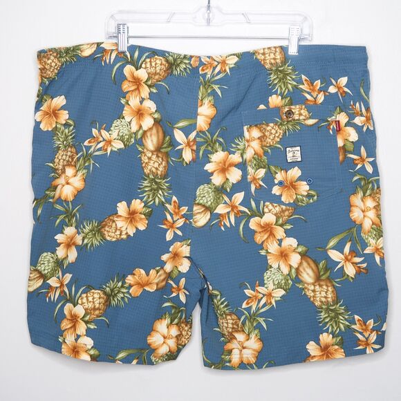 Tommy Bahama Mens Swim Trunks Size XXL Blue Yellow Hawaiian Pineapple Mesh Liner - Picture 2 of 7